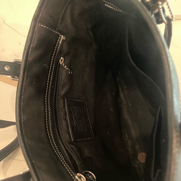 Coach Black Leather Tote with White Stitching - Picture 4 of 5